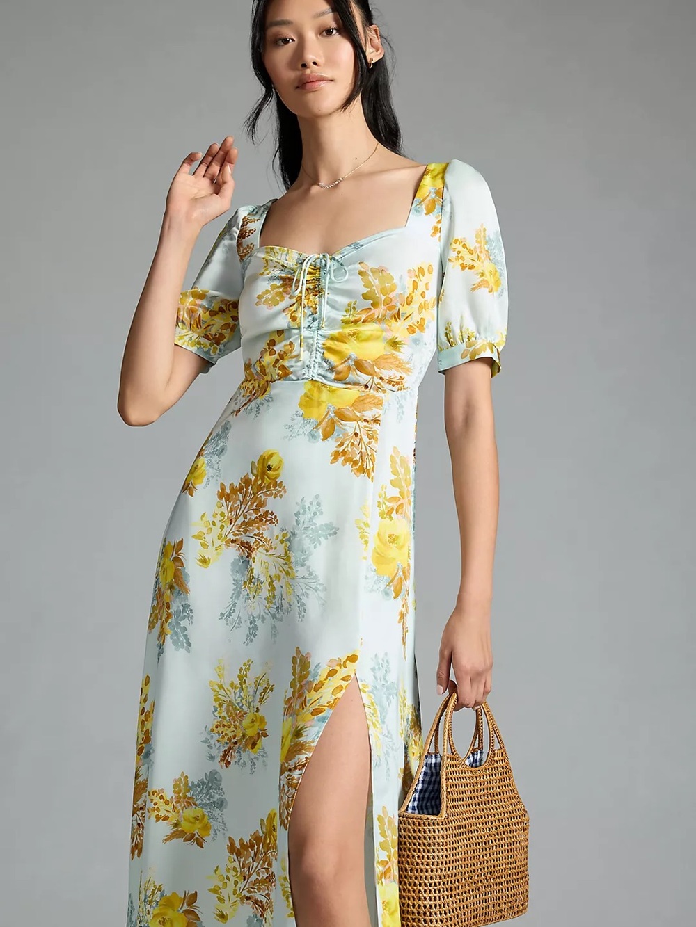 Favorite Daughter The Vineyard Dress Floral Midi Dress Puff Sleeves Size 2